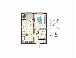 1-комнатная квартира, 37.04 м2