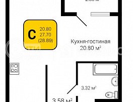 1-комнатная квартира, 28.89 м2