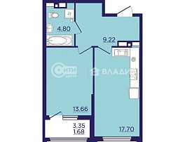 1-комнатная квартира, 50.76 м2