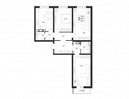 3-комнатная квартира, 90.7 м2